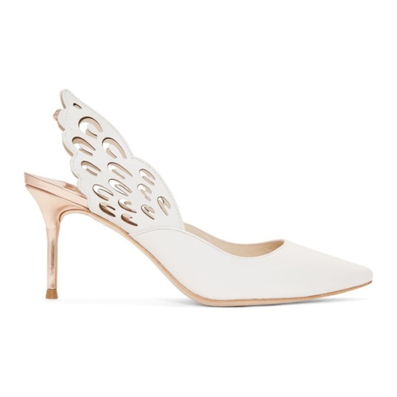 Sophia Webster White Angelo Mid Slingback Heels - Picture 1 of 16
